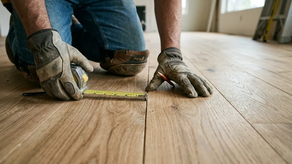 Craftsman refinishing hardwood floors in a Lake Oswego residence