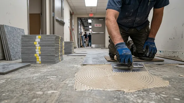 Commercial VCT tile floor installation in a Vancouver WA commercial facility